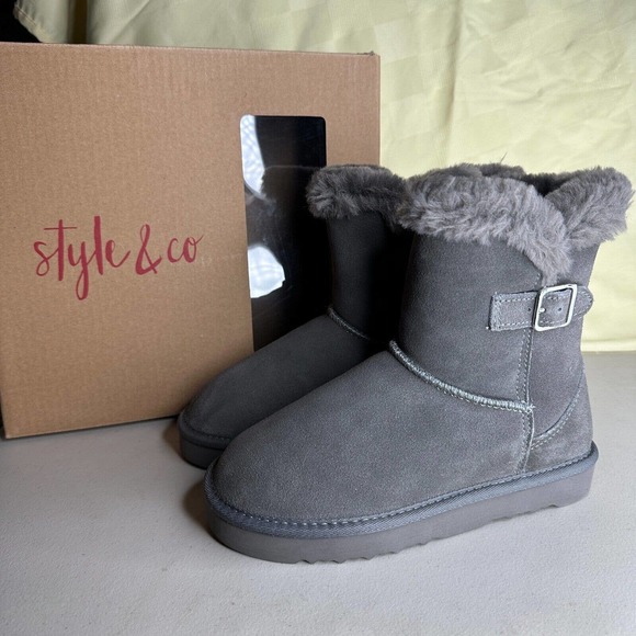 Style & Co. Shoes - Style & Co Tiny2 Dark Gray Suede Closed Toe Mid-Calf Winter Boots Women's 6W NWB